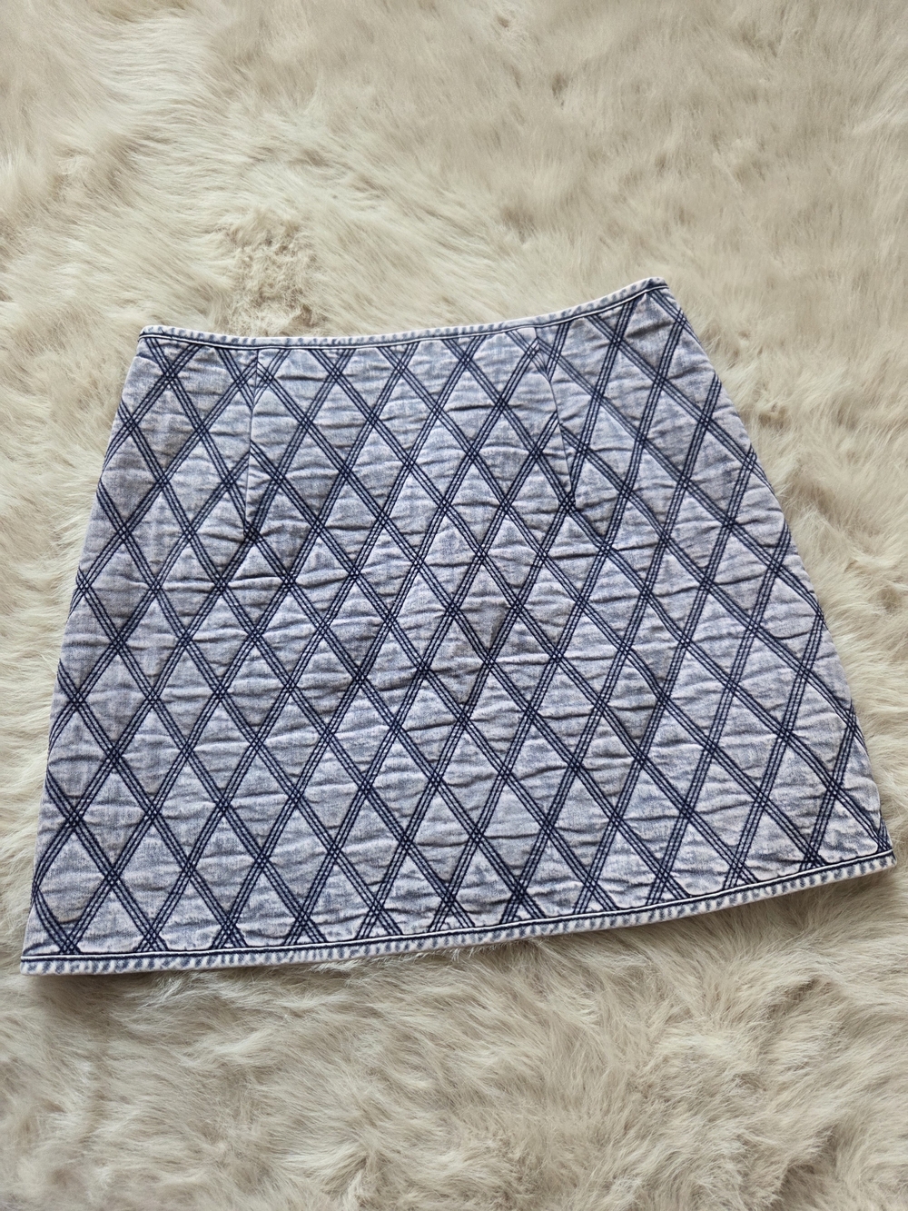 cinq a sept Light Blue Quilted Diamond-Pattern Mini Skirt with Gold Buttons - Picture 4 of 7